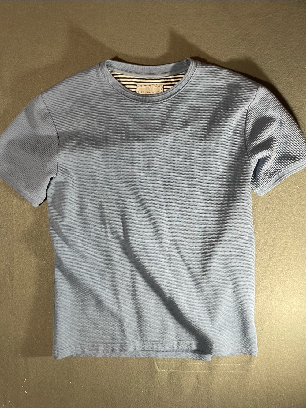 Denim & Flower Light Blue Textured Crewneck Tee
